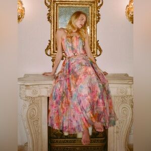 Hutch Strapless Belted Chiffon Floral Maxi Dress size 12 NWT